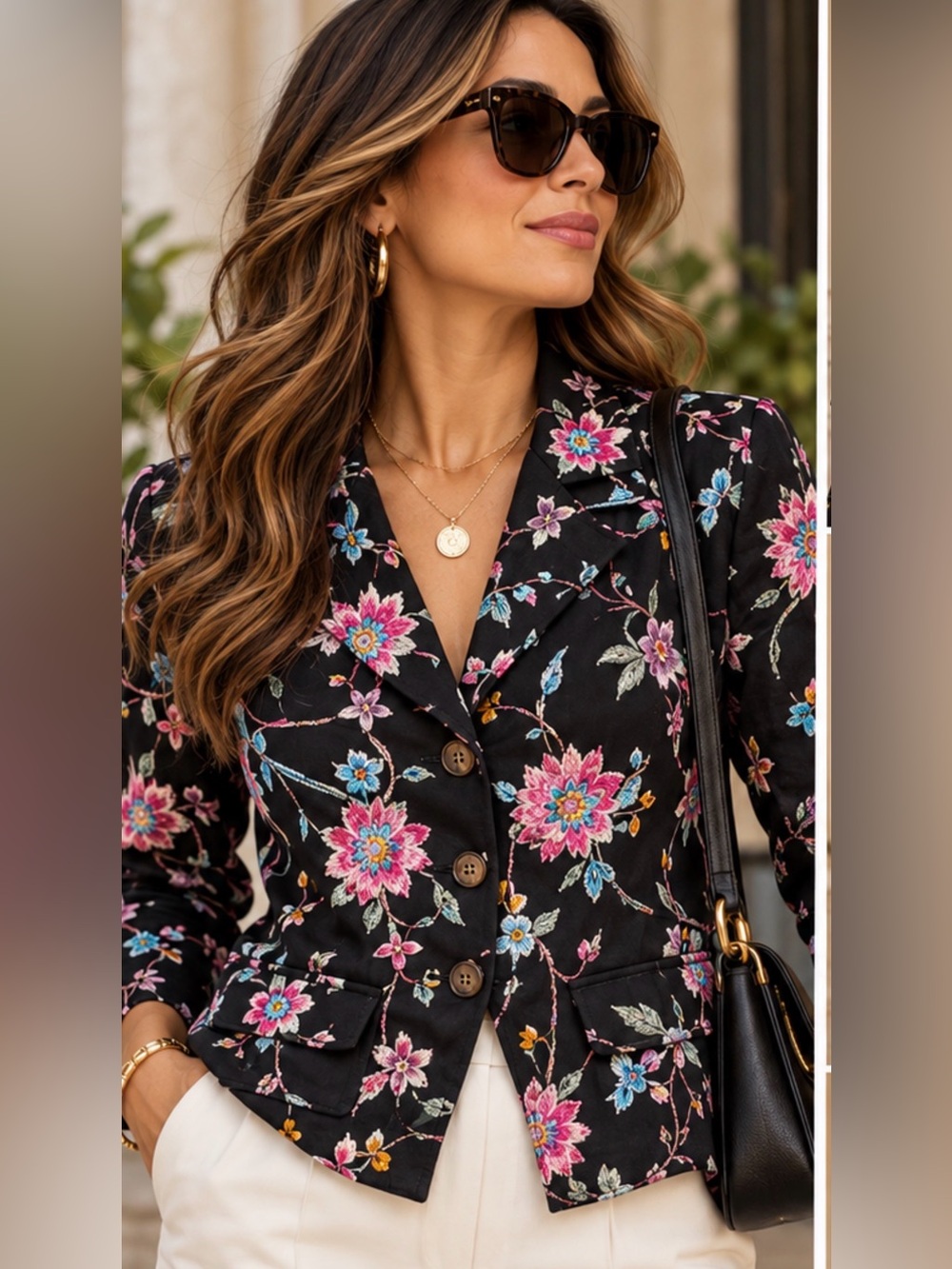 Johnny Was Floral Embroidered Blazer Black & Pink Small